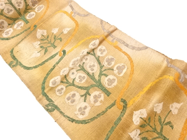 JAPANESE FUKURO OBI / TSUMUGI / WOVEN FLORAL PLANTS